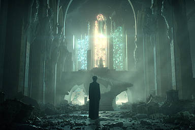 Morpheus steht in seiner zertrümmerten Kathedrale